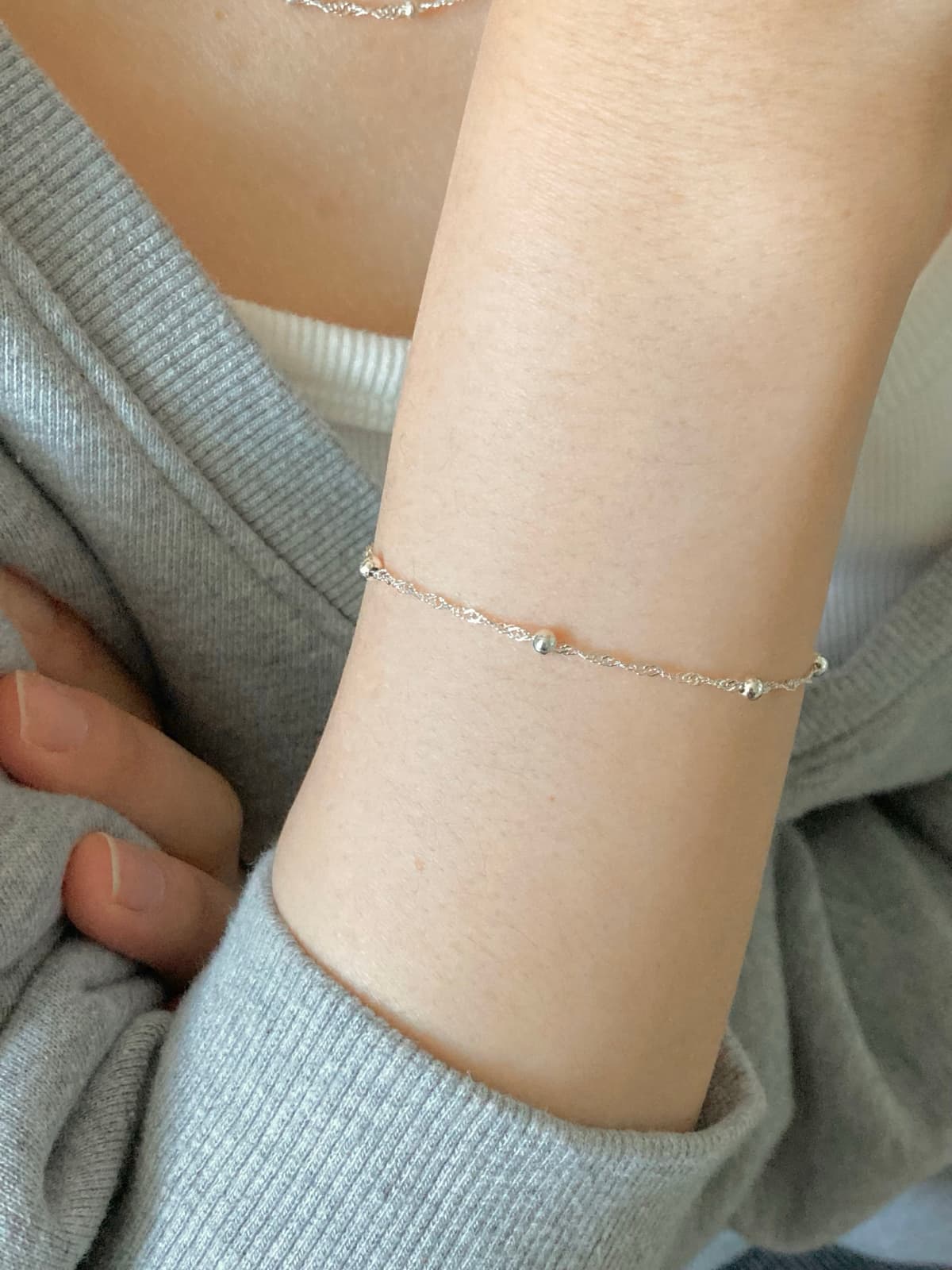 925 Silver Curved Chain Silver Ball Bracelet - 이미지 5