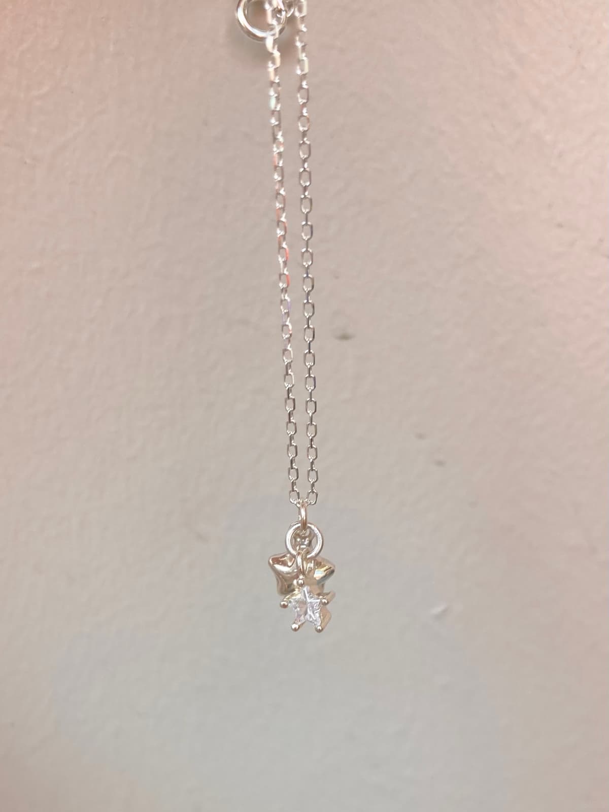925 Silver Chubby Star Cubic Two Pendant Necklace - 이미지 3