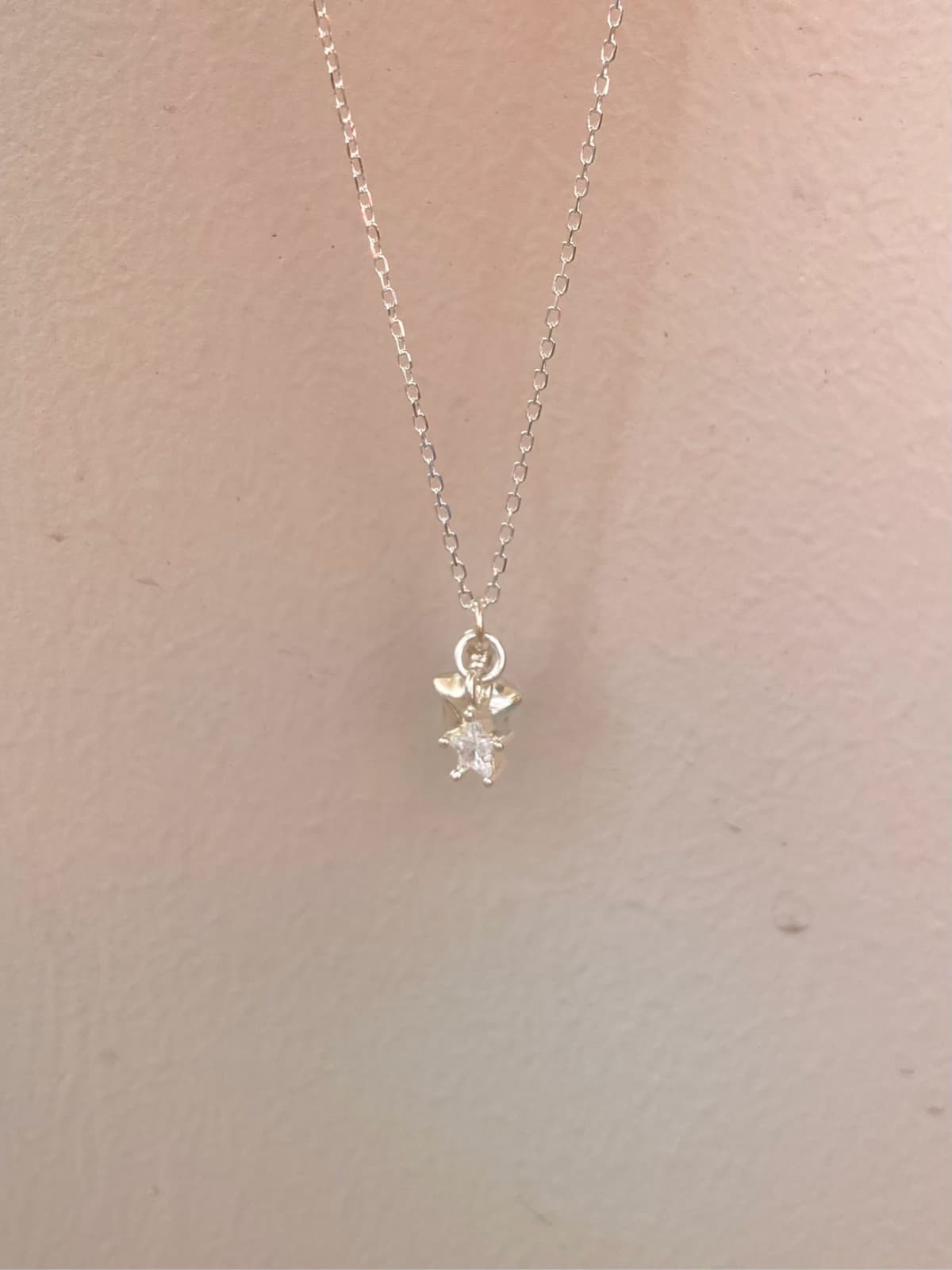 925 Silver Chubby Star Cubic Two Pendant Necklace - 이미지 5