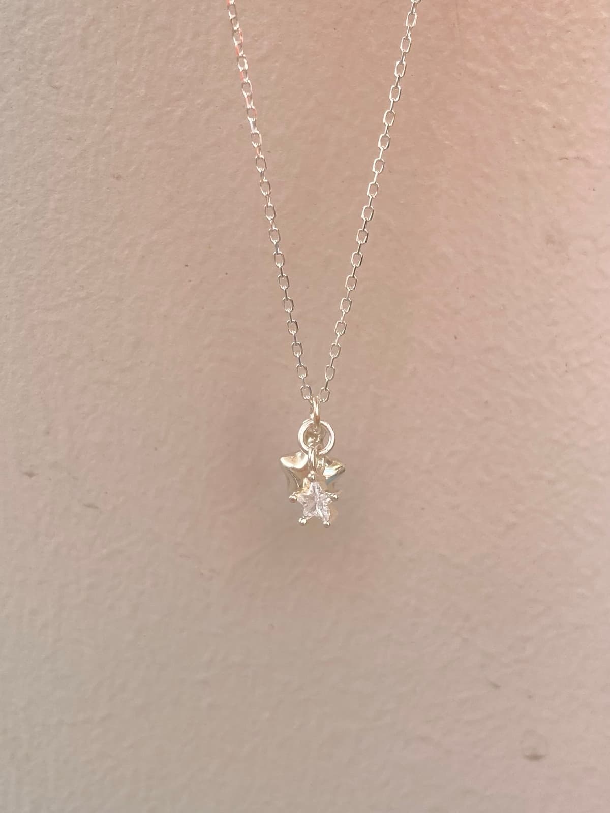 925 Silver Chubby Star Cubic Two Pendant Necklace - 이미지 4