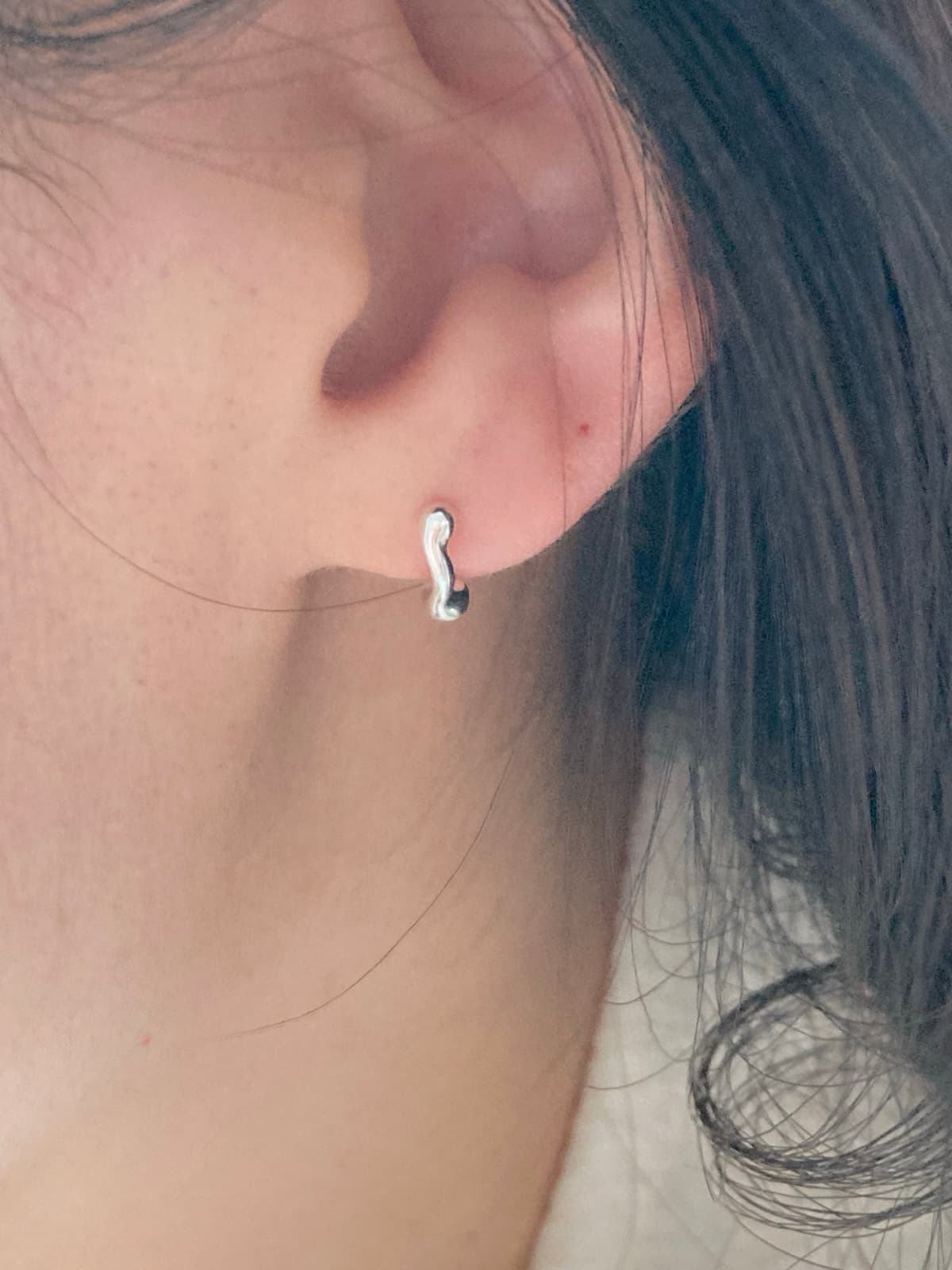 925 Silver Volume Wave Stick Earrings - 이미지 3
