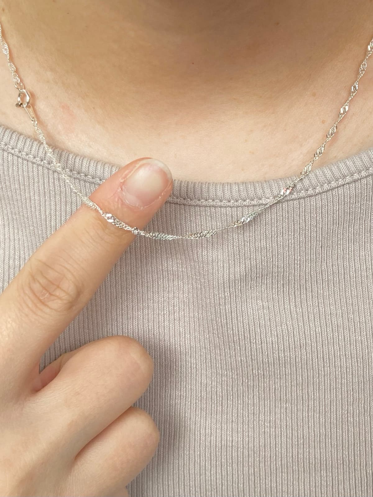 925 Silver Dangling Curved Twisted Chain Necklace - 이미지 5