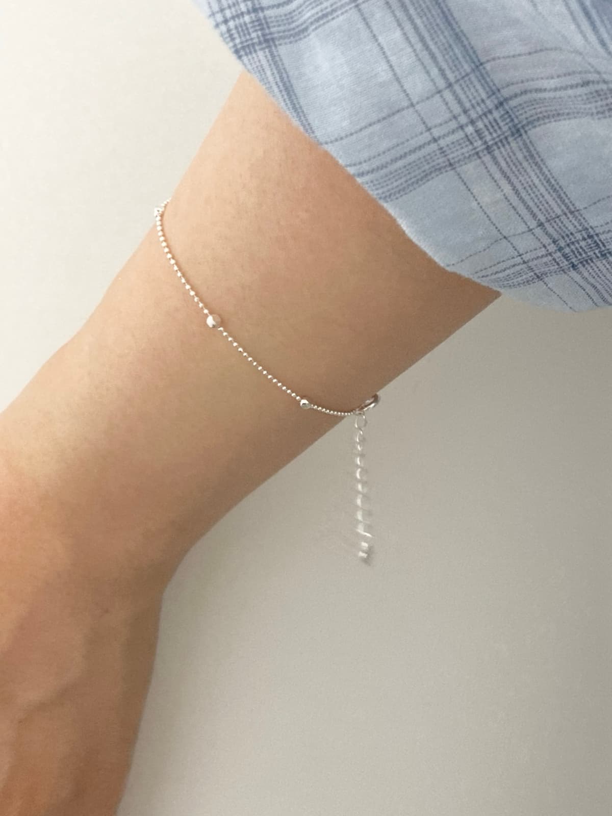 925 Silver Ball Chain Square Cube Bracelet - 이미지 3