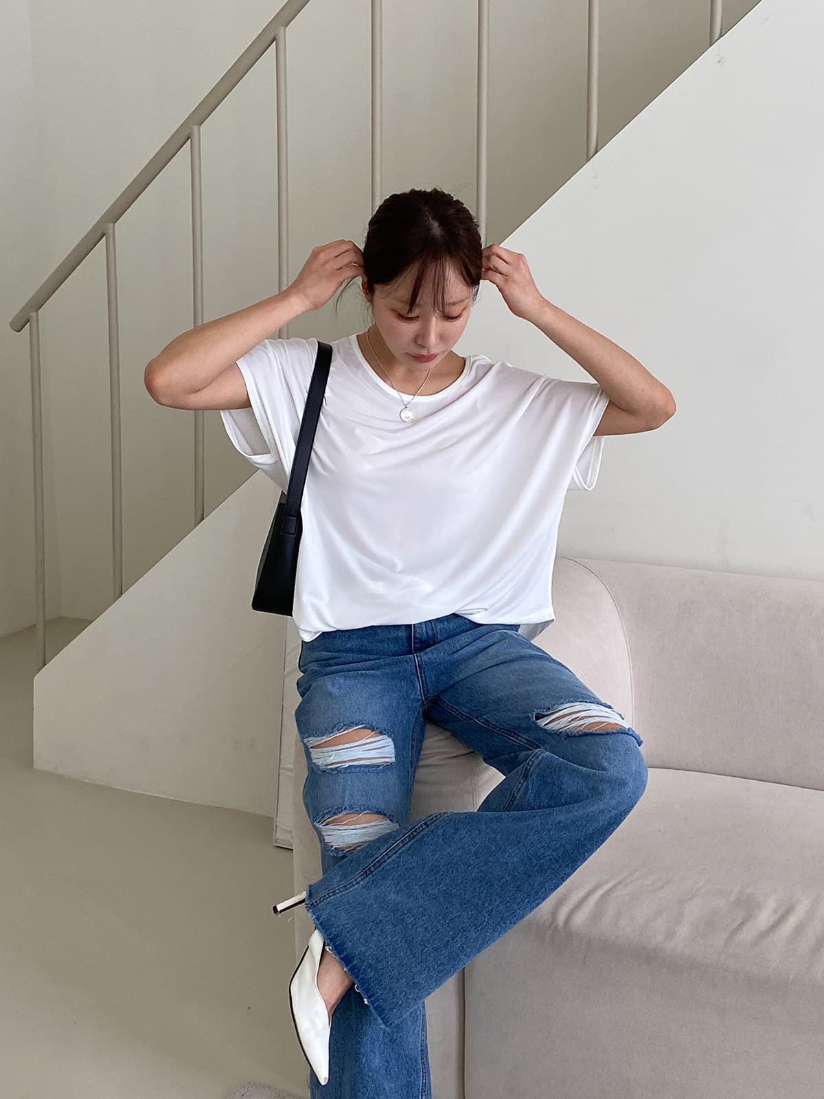 Back Slit Plumb T-shirt (New Short Sleeve T-shirt, Flowy Summer Cooling Material) - 이미지 6