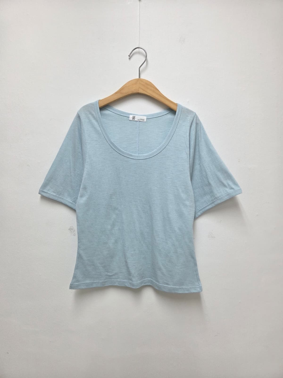 U-neck Big Sleeve T-shirt (New Summer Short Sleeve Drop Shoulder Basic T-shirt) - 이미지 7