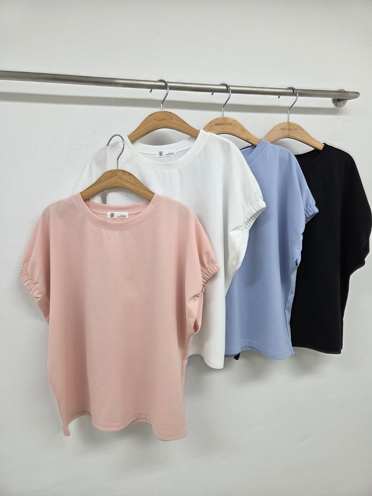 Elastic Sleeve T-shirt (New Summer Short Sleeve T-shirt, Elastic Sleeve, Round Neck) - 이미지 5