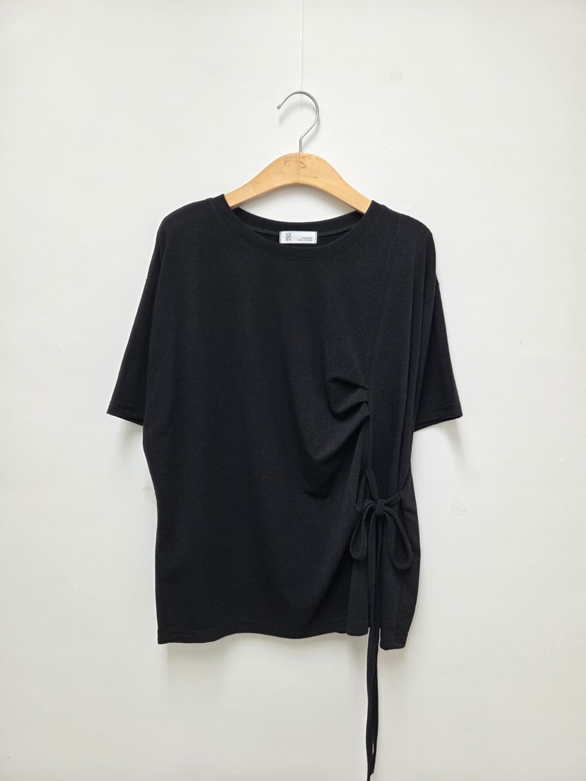 Ribbon T-shirt (New Short Sleeve T-shirt, Ribbon T-shirt, Side Pleated Flowy T-shirt) - 이미지 9