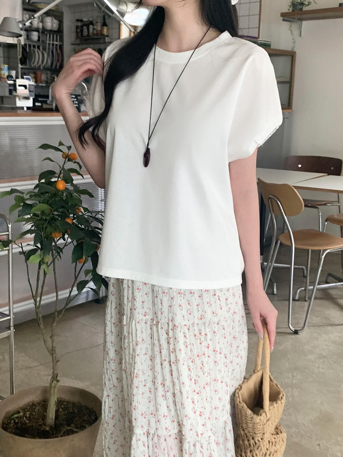 Elastic Sleeve T-shirt (New Summer Short Sleeve T-shirt, Elastic Sleeve, Round Neck) - 이미지 3