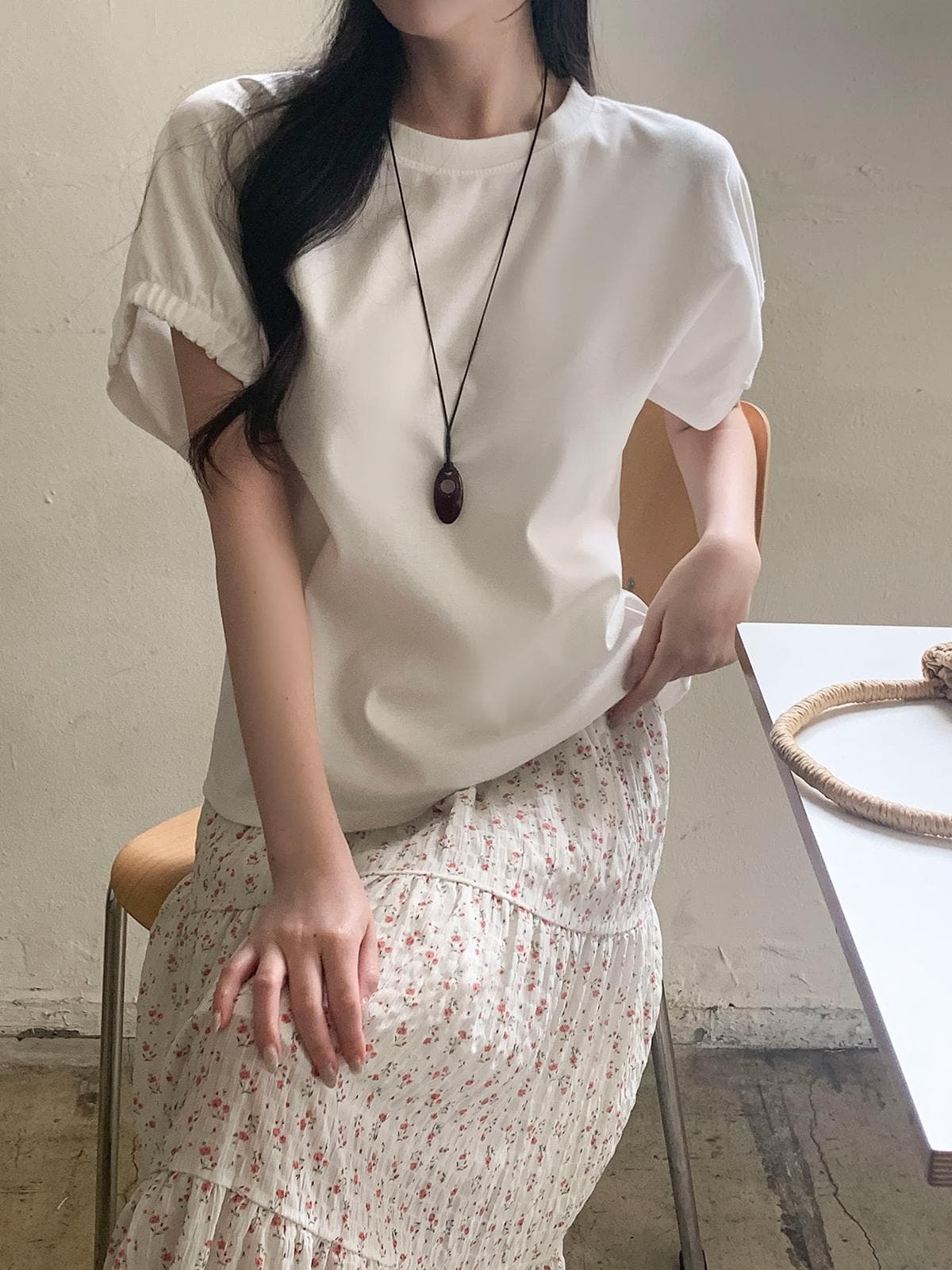 Elastic Sleeve T-shirt (New Summer Short Sleeve T-shirt, Elastic Sleeve, Round Neck) - 이미지 1