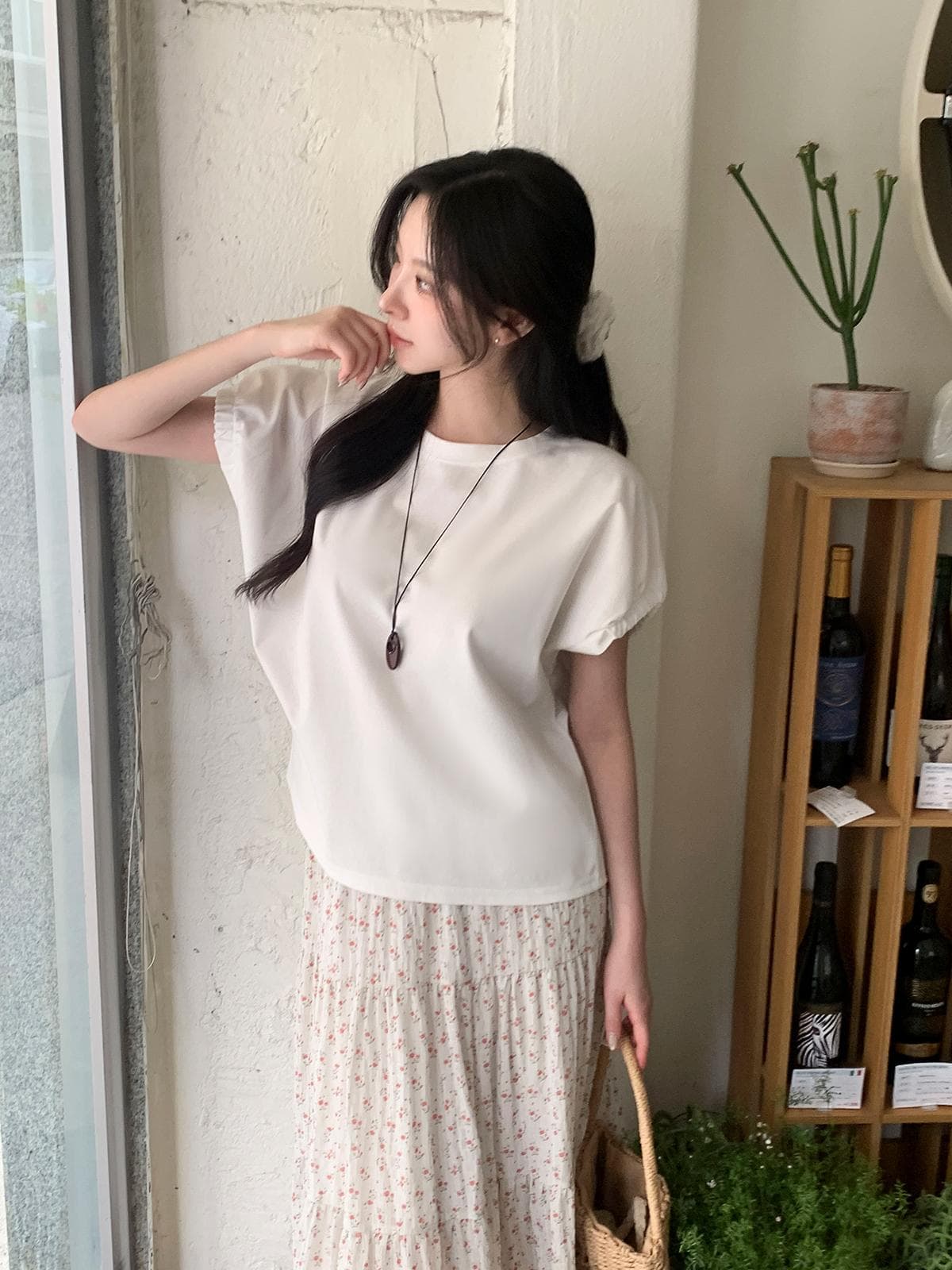 Elastic Sleeve T-shirt (New Summer Short Sleeve T-shirt, Elastic Sleeve, Round Neck) - 이미지 2