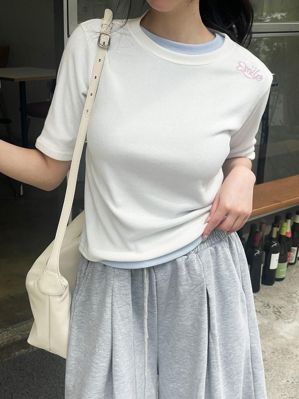 Piner Ribbed T-shirt (New Summer Short Sleeve T-shirt, Stretch Round Neck Inner Tee) - 이미지 4