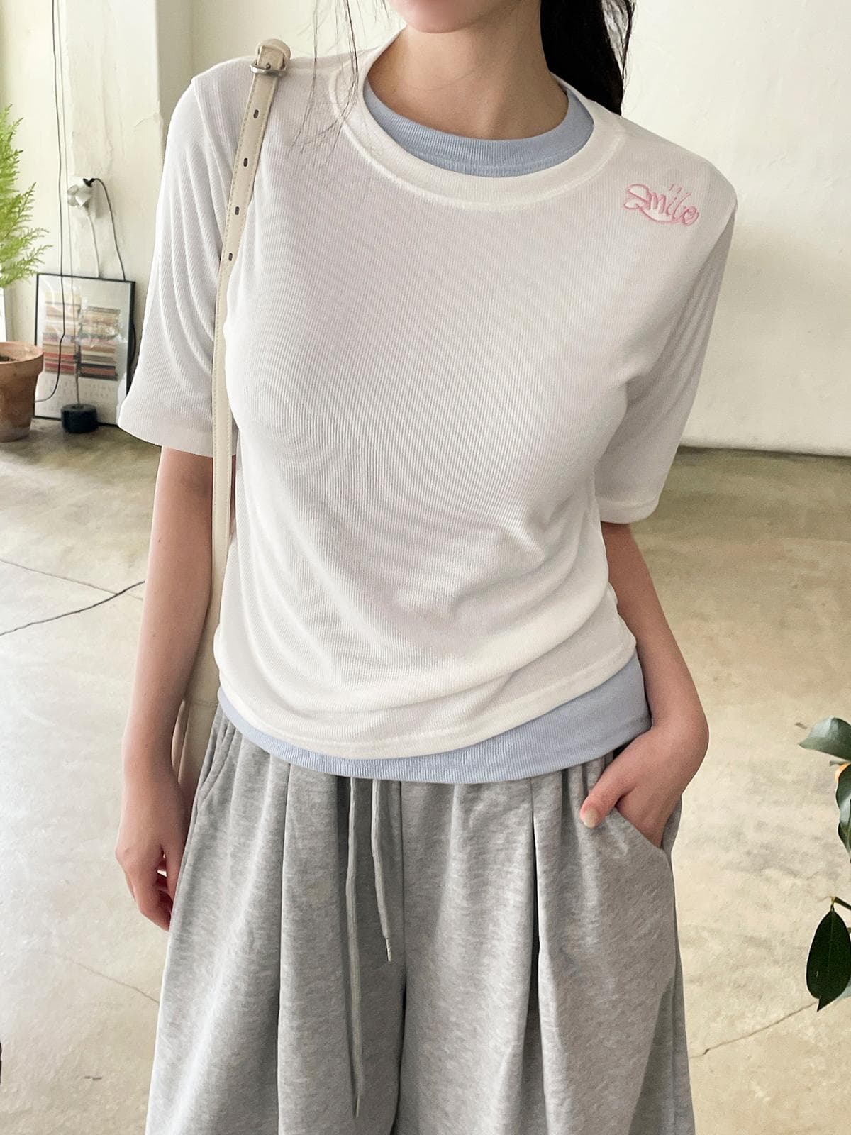 Piner Ribbed T-shirt (New Summer Short Sleeve T-shirt, Stretch Round Neck Inner Tee) - 이미지 3