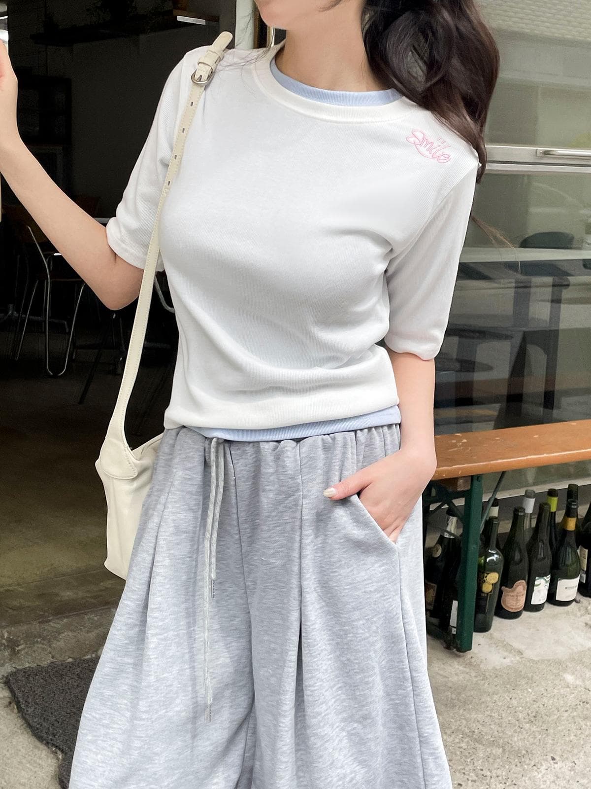 Piner Ribbed T-shirt (New Summer Short Sleeve T-shirt, Stretch Round Neck Inner Tee) - 이미지 2