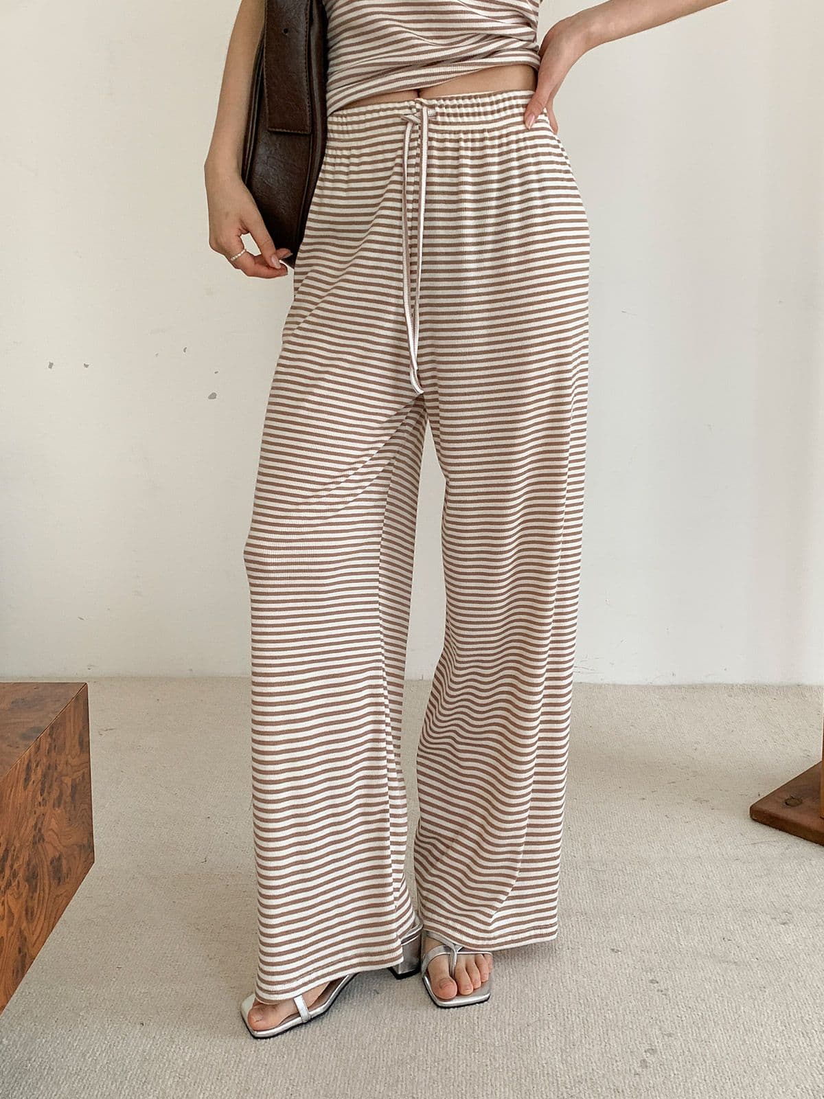 Cocktail Striped Pants (New Arrival Long Pants Flowy Wide Pants Straight Wide Pants) - 이미지 1