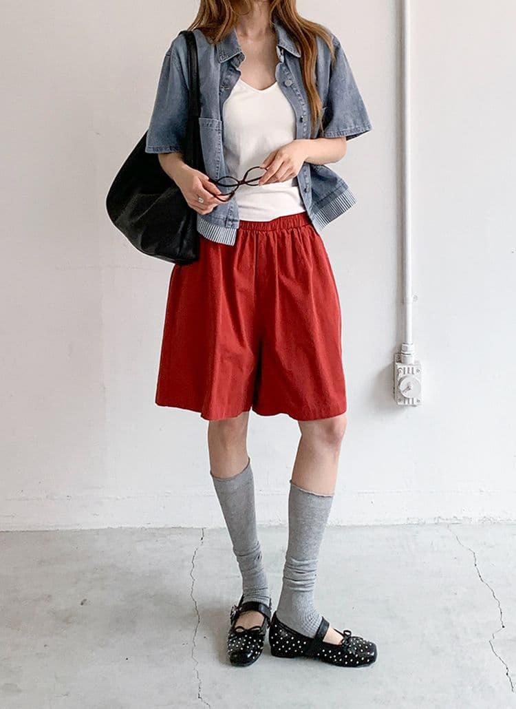 Cotton Elastic Waist 4-Length Pants (New Arrival Shorts Cotton Pants Elastic Waist Pants) - 이미지 3
