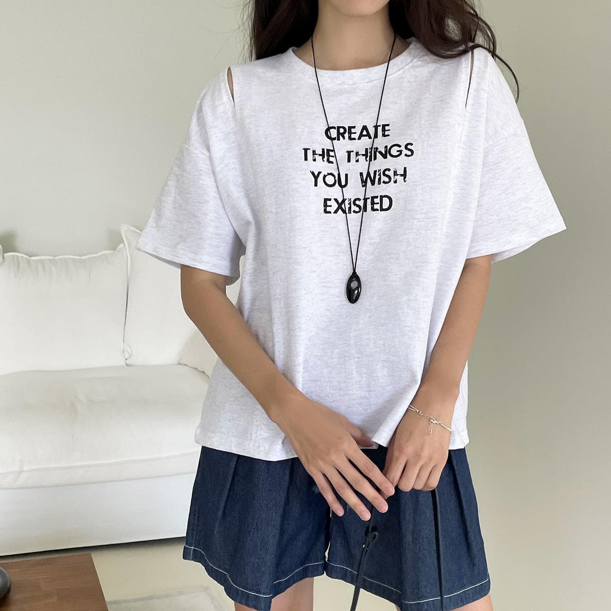 Slit T-shirt (New Short Sleeve T-shirt Summer Slit T-shirt Printed T-shirt Basic) - 이미지 5