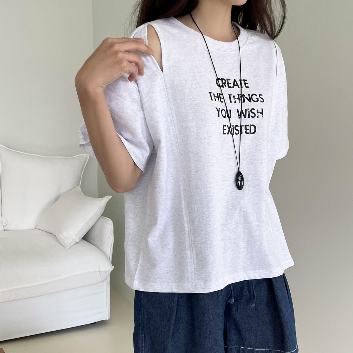Slit T-shirt (New Short Sleeve T-shirt Summer Slit T-shirt Printed T-shirt Basic) - 이미지 3