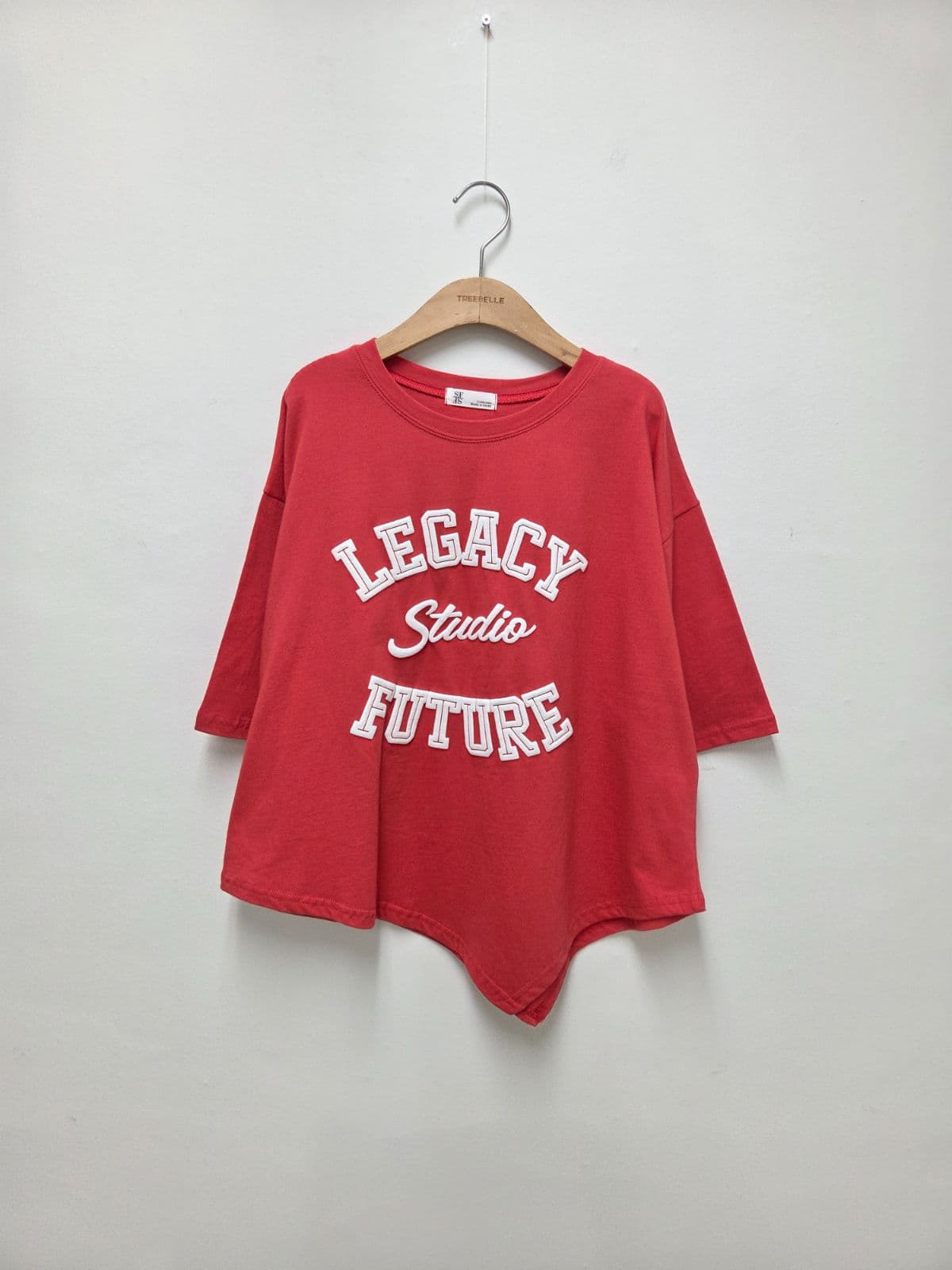 Asymmetrical Print T-shirt (New Summer Short Sleeve T-shirt Boxy T-shirt Lettering Cotton T-shirt Round Neck) - 이미지 7