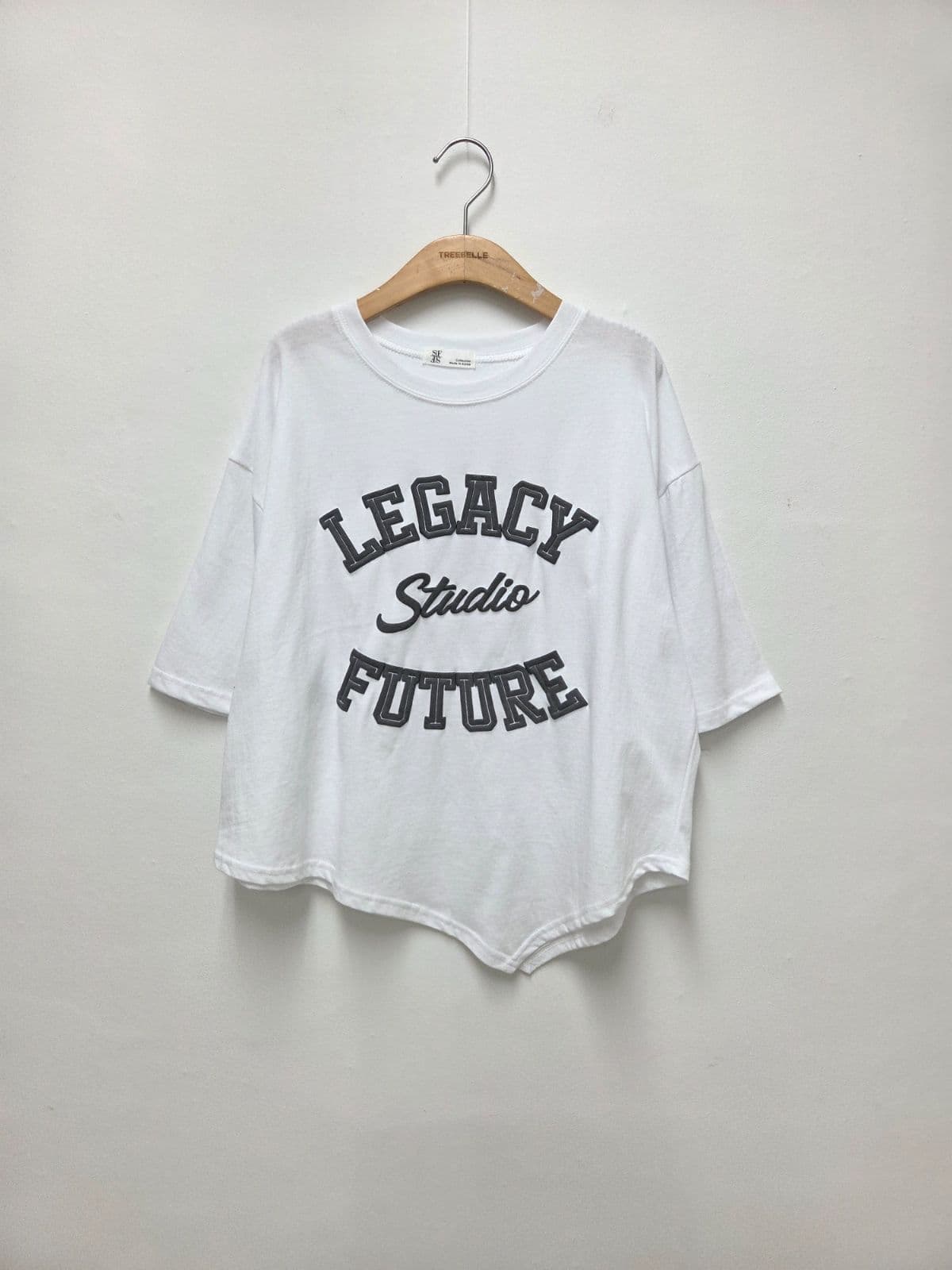 Asymmetrical Print T-shirt (New Summer Short Sleeve T-shirt Boxy T-shirt Lettering Cotton T-shirt Round Neck) - 이미지 9