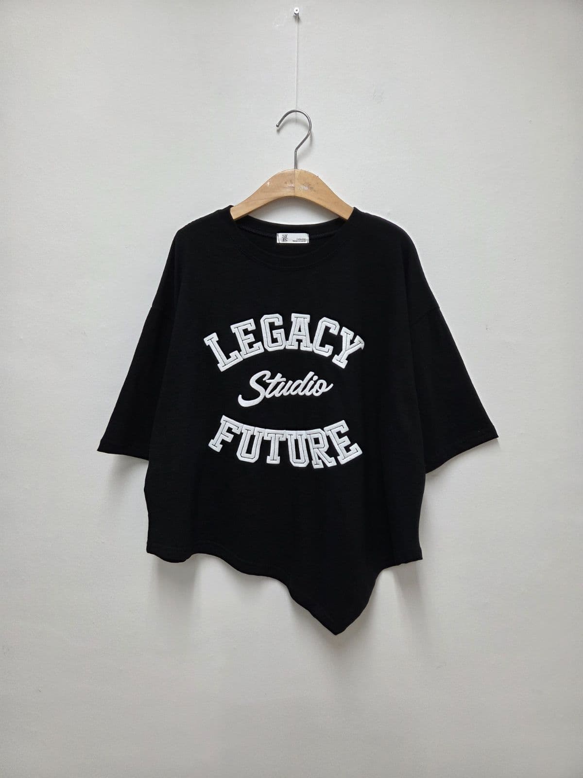 Asymmetrical Print T-shirt (New Summer Short Sleeve T-shirt Boxy T-shirt Lettering Cotton T-shirt Round Neck) - 이미지 6