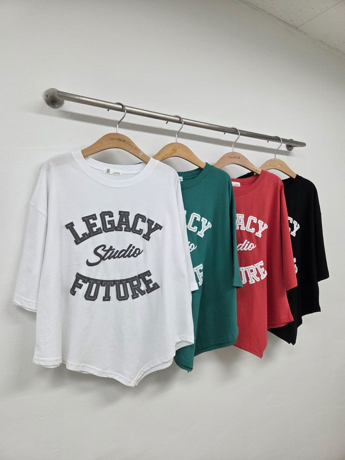Asymmetrical Print T-shirt (New Summer Short Sleeve T-shirt Boxy T-shirt Lettering Cotton T-shirt Round Neck) - 이미지 5
