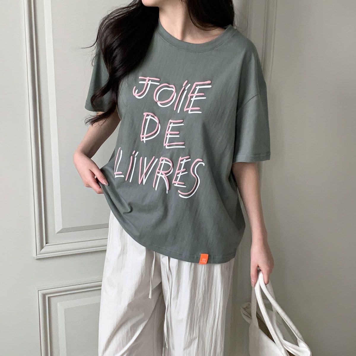 Double Line T-shirt (New Summer Printed T-shirt, Boxy T-shirt, Puff Print, Round Neck) - 이미지 1