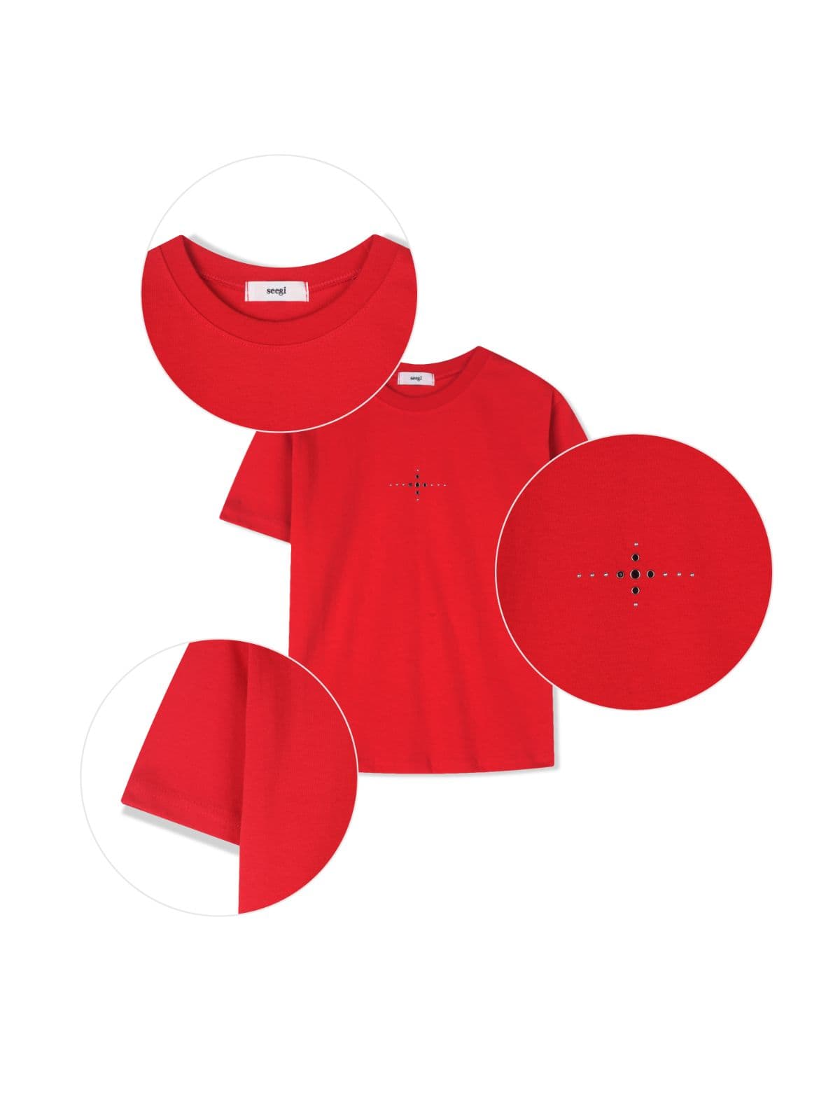 Special Feature) Piece Short Sleeve T-shirt - Tumble Wash Hotfix Stud Crop Top Cotton T-shirt Made in Korea Fit Guaranteed - 이미지 5