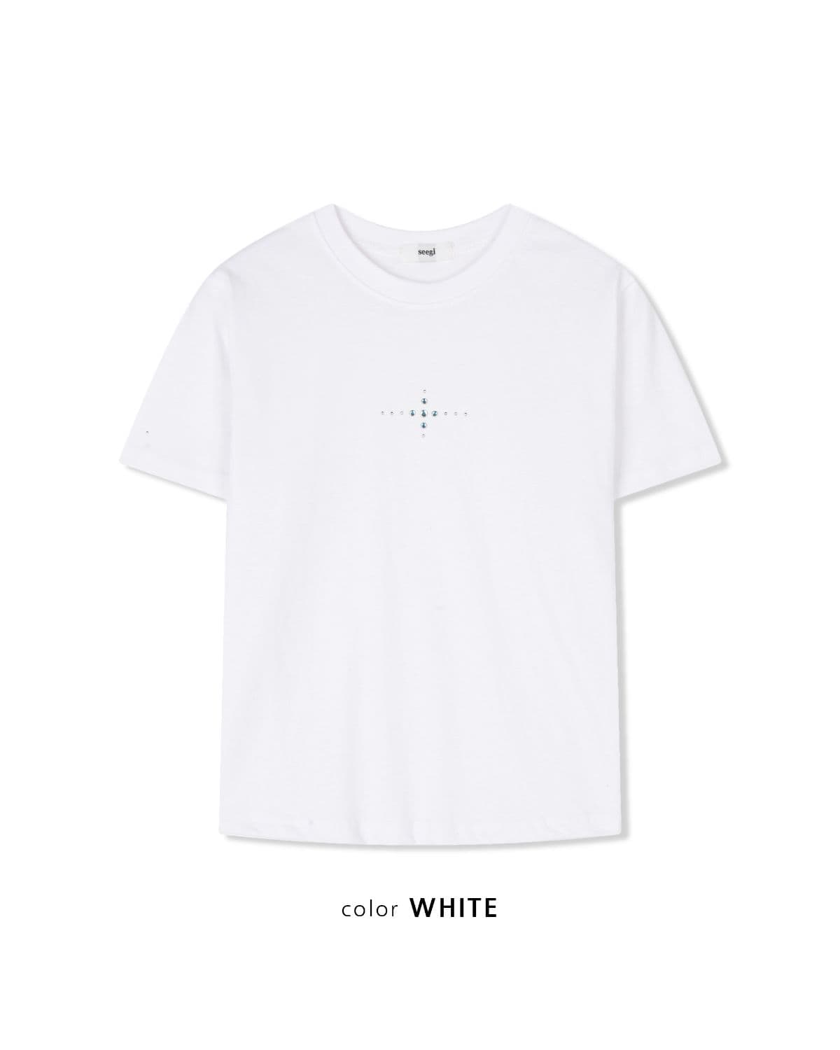 Feature) Piece Short Sleeve T-shirt - Tumble Wash Hotfix Stud Crop Top Cotton T-shirt Made in Korea Y2K - 이미지 12