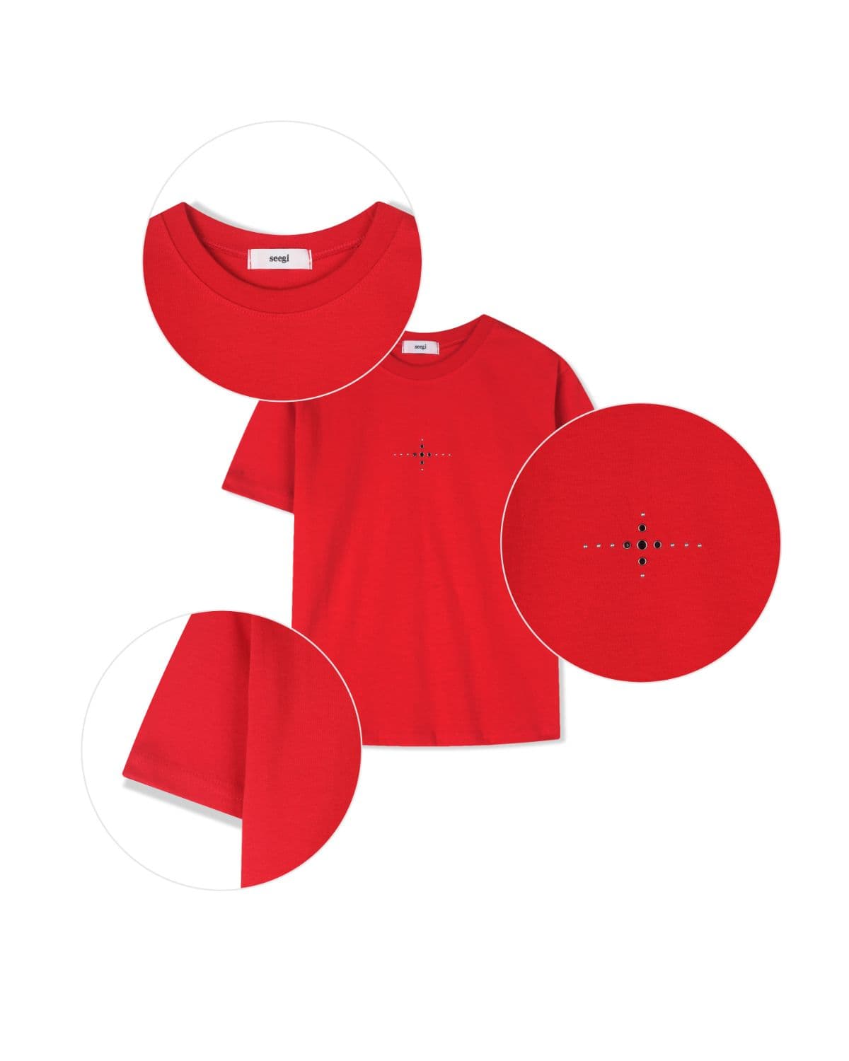 Feature) Piece Short Sleeve T-shirt - Tumble Wash Hotfix Stud Crop Top Cotton T-shirt Made in Korea Y2K - 이미지 14