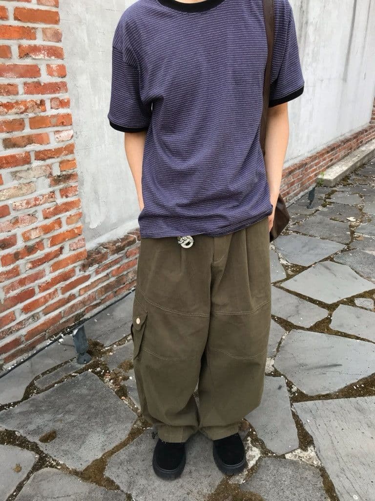 Fine Striped Short Sleeve Tee - Cotton Layering Tee Ringer Tee Men's Short Sleeve Stripe New Arrival - 이미지 1