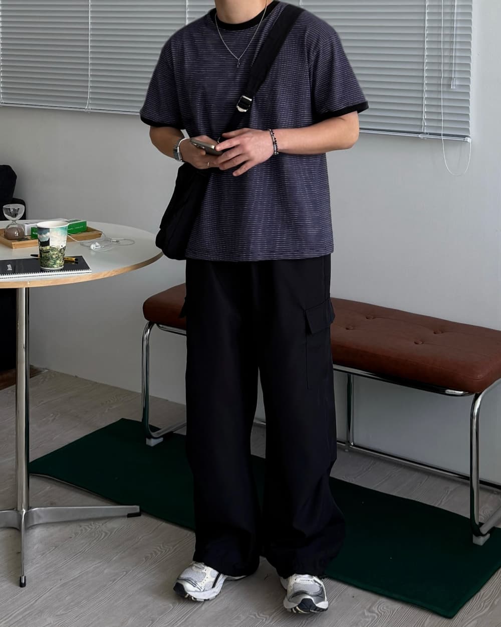 Fine Striped Ringer Tee - Striped Cotton Layered Tee Unisex Made in Korea - 이미지 3