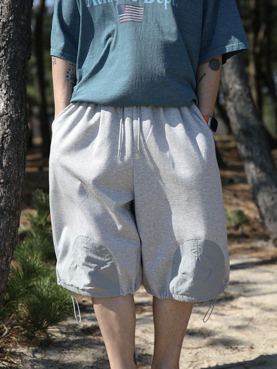 Made in Korea) Tone Tone Bermuda Shorts - 3/4 Length Nylon Patch Elastic Waist Drawstring Unisex - 이미지 8