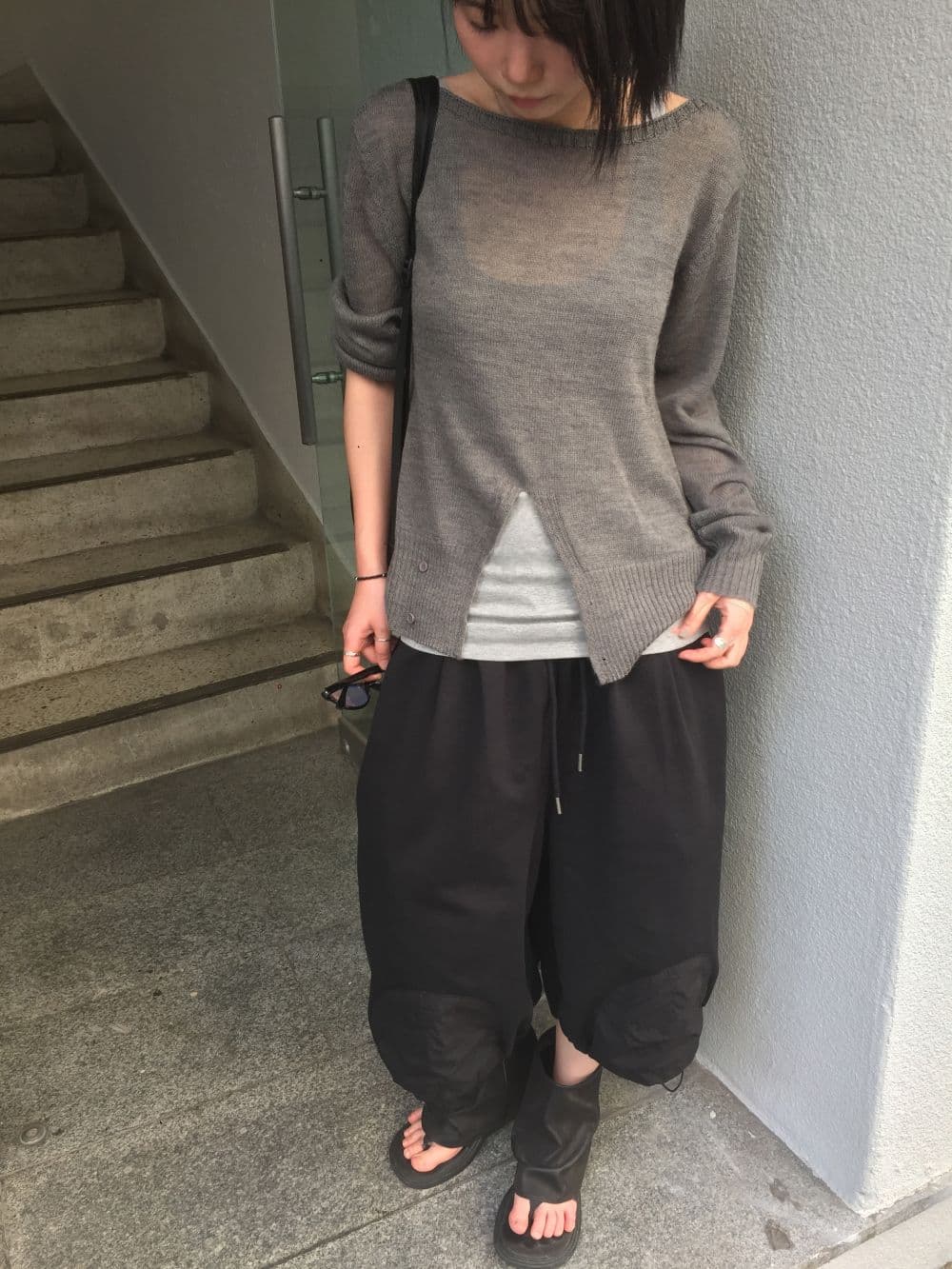 Knee patch elastic drawstring wide half pants 3/4 length Bermuda shorts joggers - 이미지 9