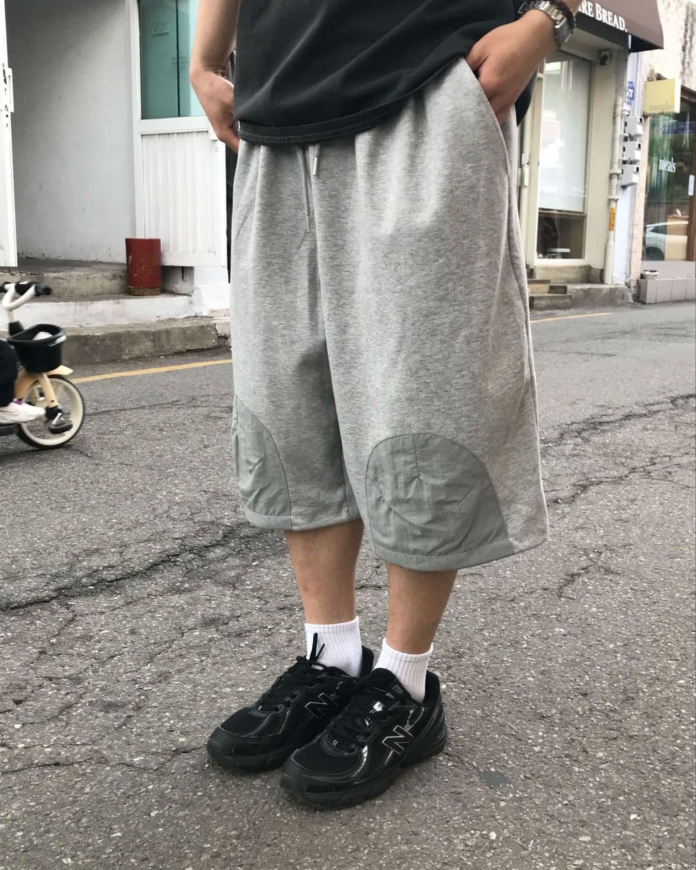 Tonton Bermuda Pants Nylon Patch 3/4 Length Water-resistant Unisex Jogger Drawstring Half Pants - 이미지 3