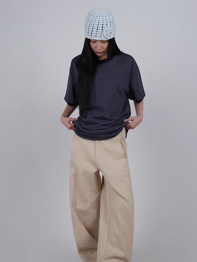 Fine Stripe Ringer Tee, Striped Short Sleeve Tee, Loose Fit, Made in Korea, New Layering Tee - 이미지 7