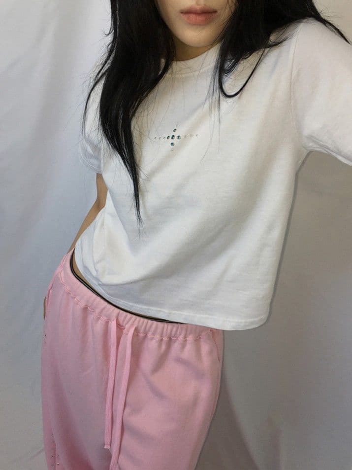Feature) Cubic Cross Point Round Short Sleeve T-shirt, Made in Korea, Tumble Washed - 이미지 7