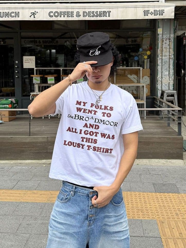 Feature) Men's Crop Top, Loose Print Short Sleeve T-shirt, 20-Count Unisex Layering Popular New Arrival - 이미지 1