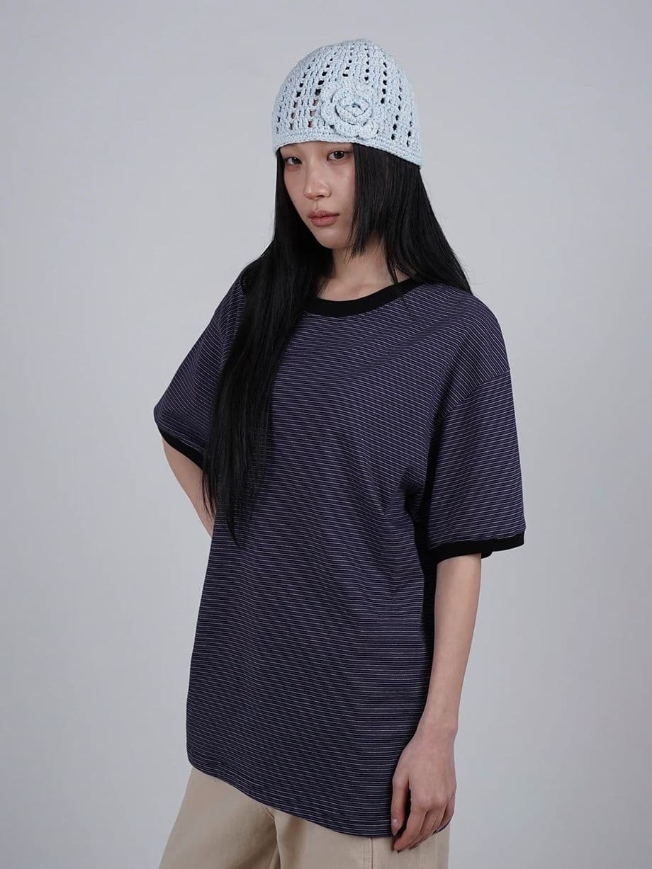 Fine Striped Ringer Tee - 20-Count Cotton Striped Unisex Layered Tee Short Sleeve Tee - 이미지 9