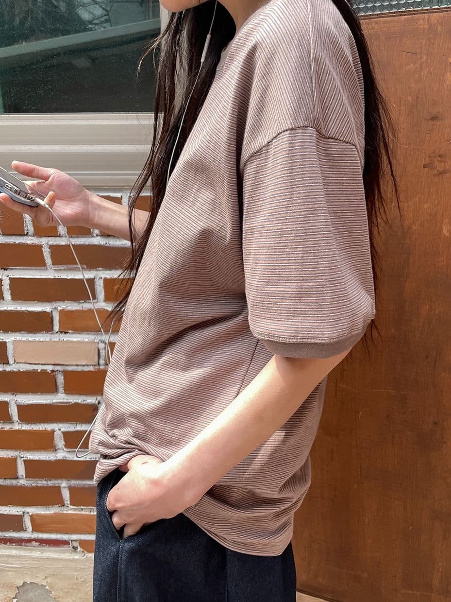 Fine Striped Ringer Tee - 20-Count Cotton Striped Unisex Layered Tee Short Sleeve Tee - 이미지 2