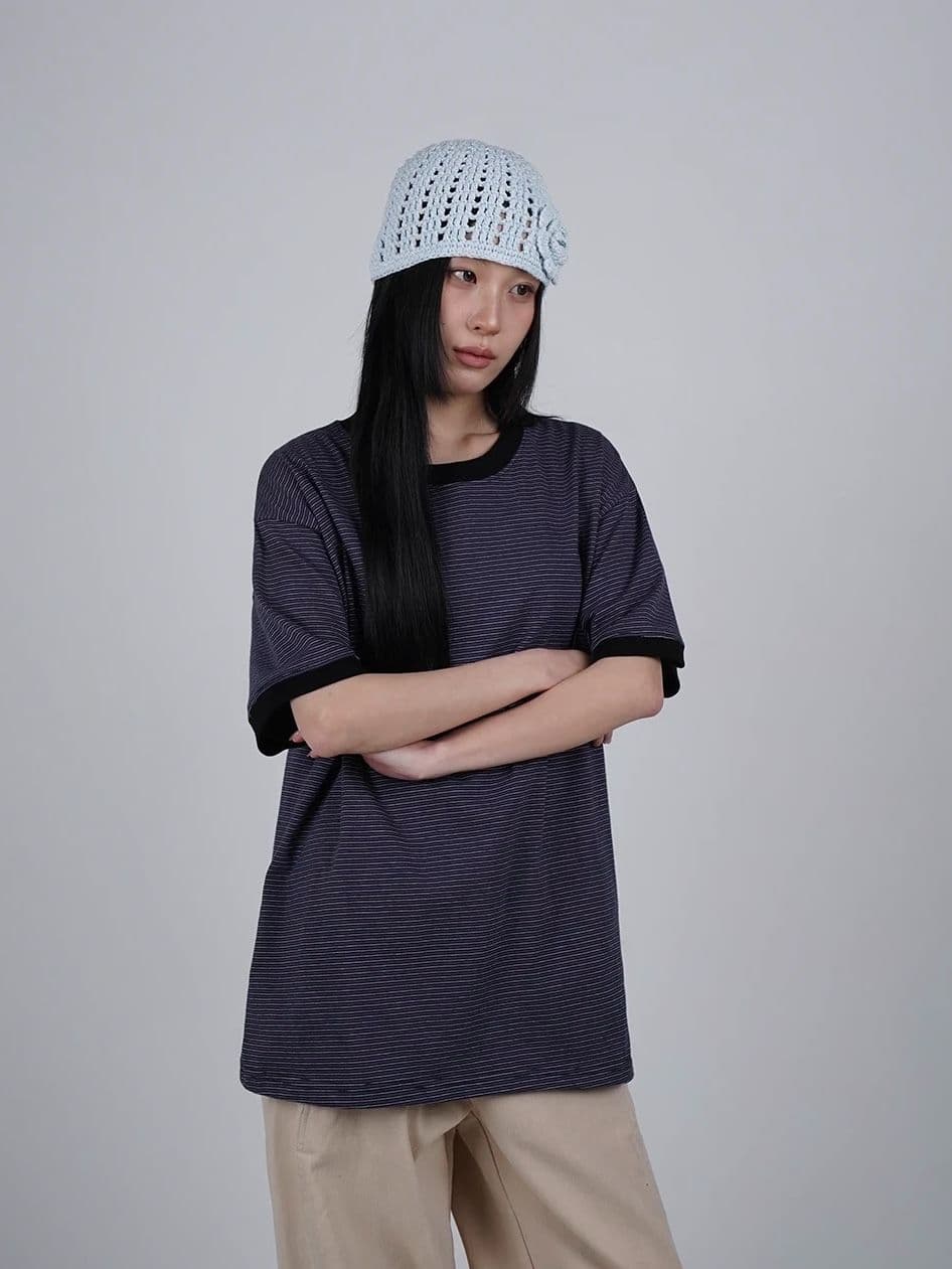 Fine Striped Ringer Tee - 20-Count Cotton Striped Unisex Layered Tee Short Sleeve Tee - 이미지 8