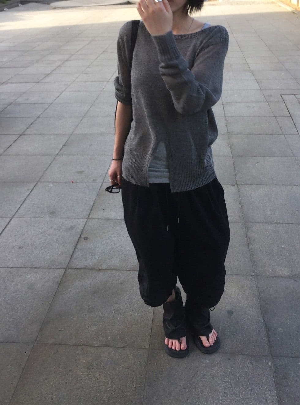Tonton 3/4 length pants shorts drawstring joggers Bermuda balloon fit nylon patch Capri - 이미지 4