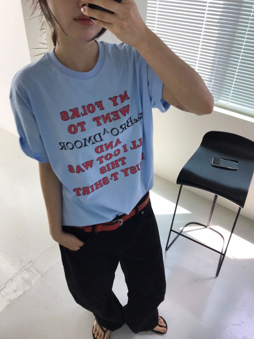 (Feature) Loose Fit Rouge Printed Short Sleeve T-shirt, 20-Count Cotton, Unisex, Men's Crop, Popular - 이미지 9