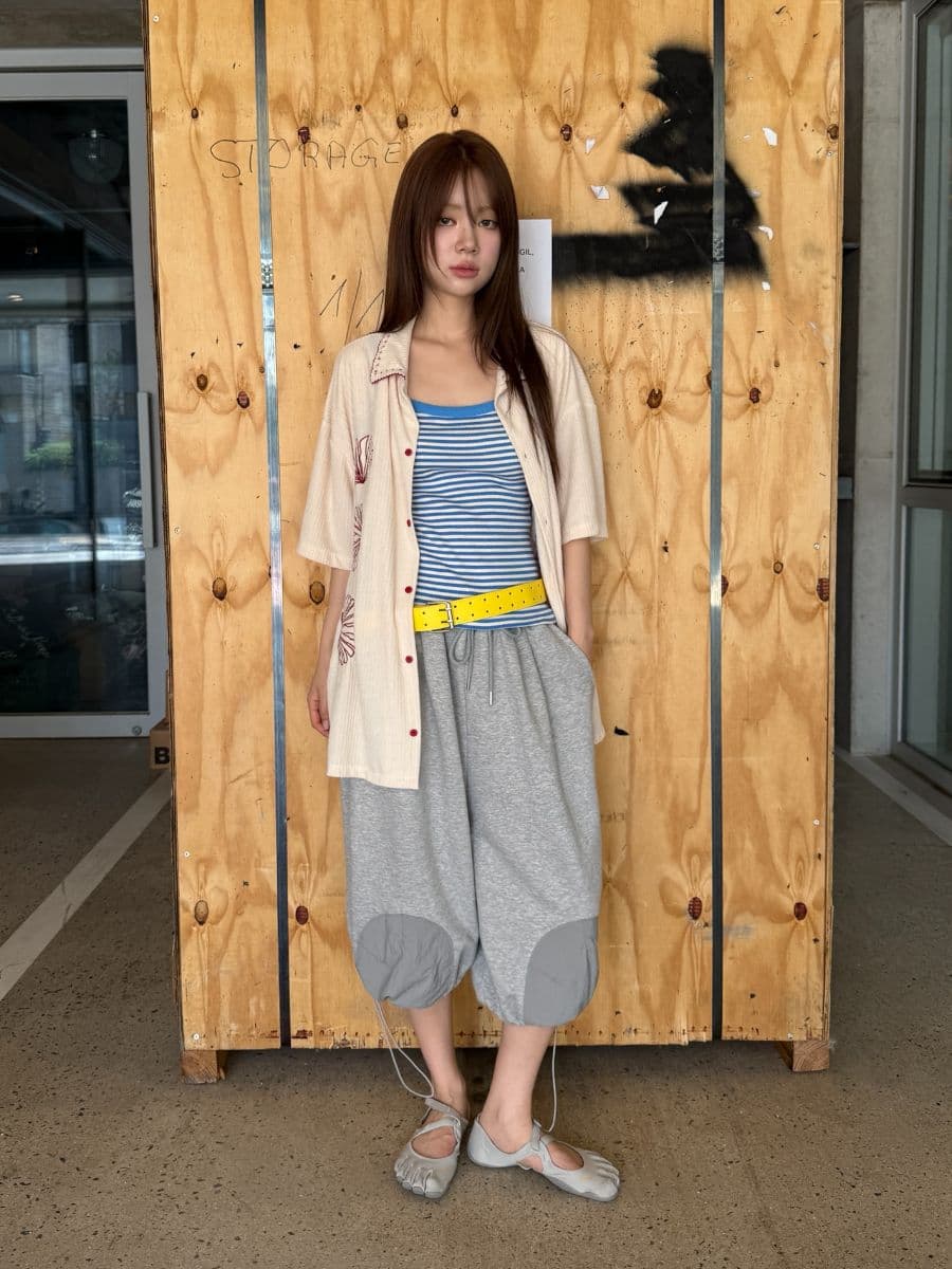 Tonton Bermuda Shorts 3/4 Length - Nylon Patch Wide Shorts Jogger Bermuda Drawstring Balloon Fit - 이미지 1