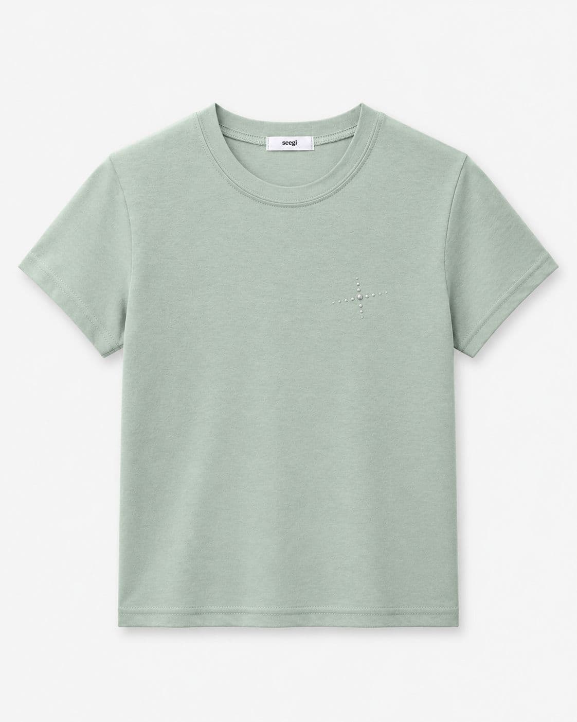 Ove Short Sleeve Tee - Semi-Crop Cotton Hotfix Cubic Effortless Layered Mood New Summer Arrival - 이미지 6