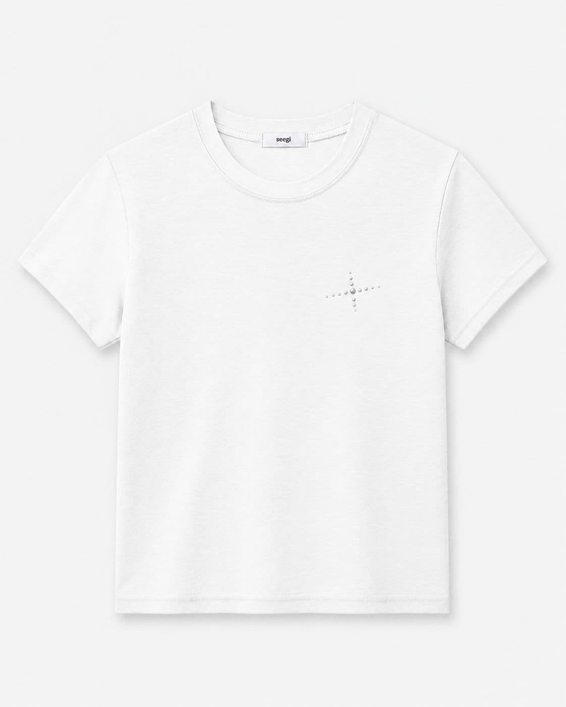 Ove Short Sleeve Tee - Semi-Crop Cotton Hotfix Cubic Effortless Layered Mood New Summer Arrival - 이미지 3