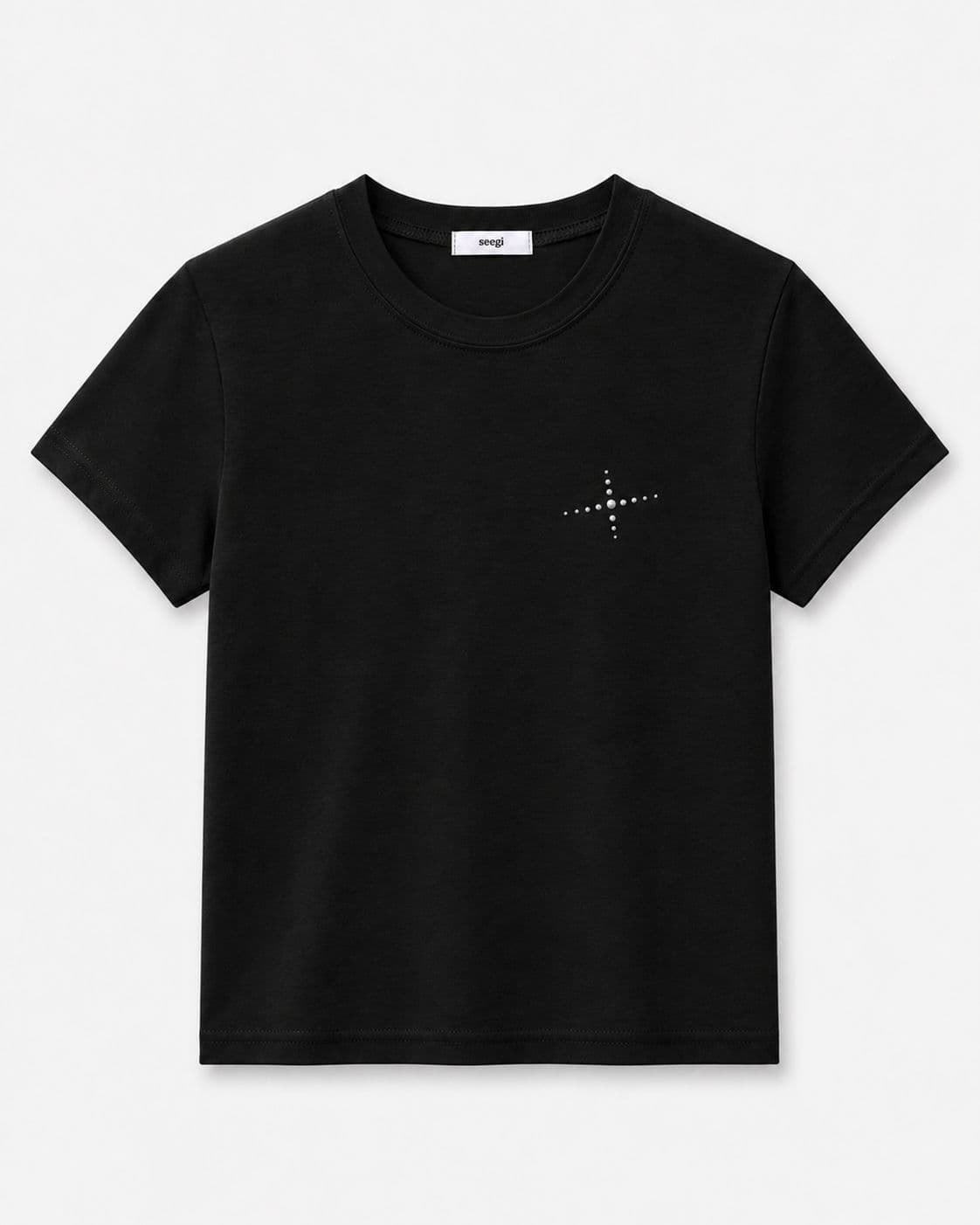 Ove Short Sleeve Tee - Semi-Crop Cotton Hotfix Cubic Effortless Layered Mood New Summer Arrival - 이미지 4