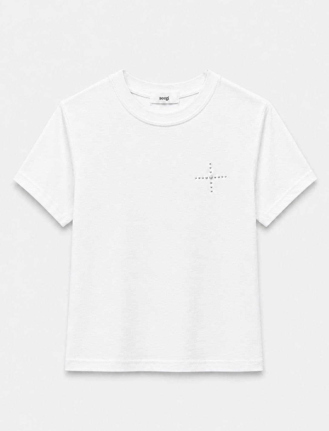 Orb Hotfix Short Sleeve T-shirt - Modal Semi-Crop Cotton Cubic Spandex Sleeveless New Arrival - 이미지 13
