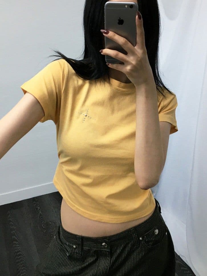 Orb Hotfix Short Sleeve T-shirt - Modal Semi-Crop Cotton Cubic Spandex Sleeveless New Arrival - 이미지 11