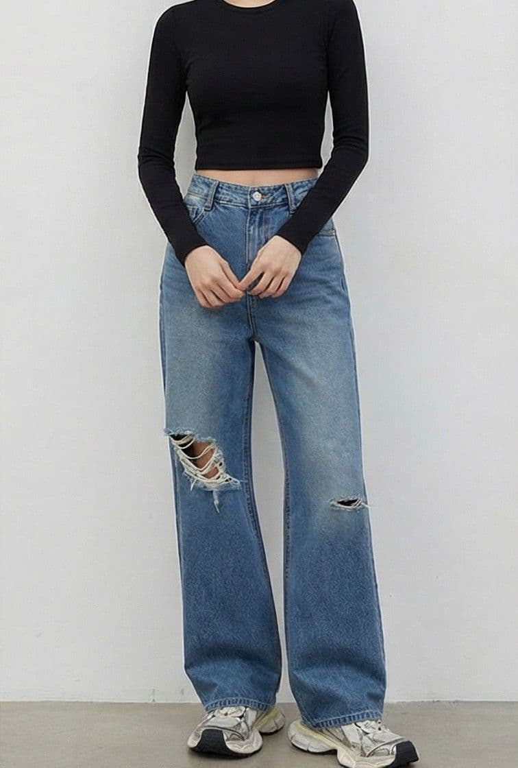New straight-fit jeans, denim wide-leg pants, trousers, vintage, Y2K summer pants, secondhand - 이미지 2