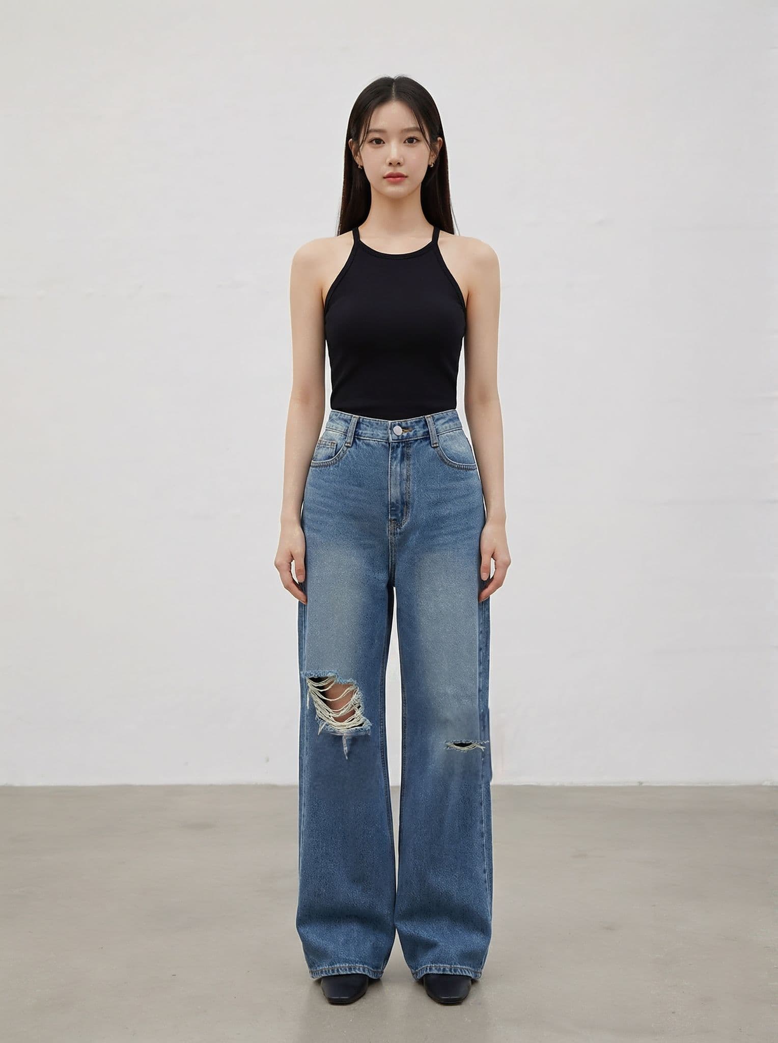 New straight-fit jeans, denim wide-leg pants, trousers, vintage, Y2K summer pants, secondhand - 이미지 3